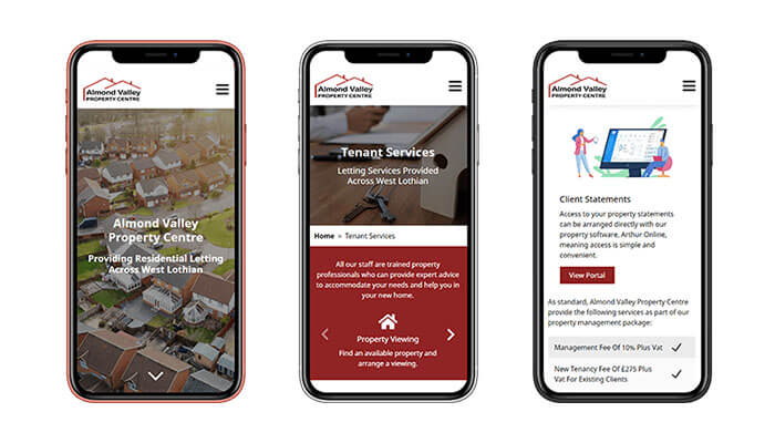 Home, Tenants and Landlords Mobile Mockups | Almond Valley Property Centre